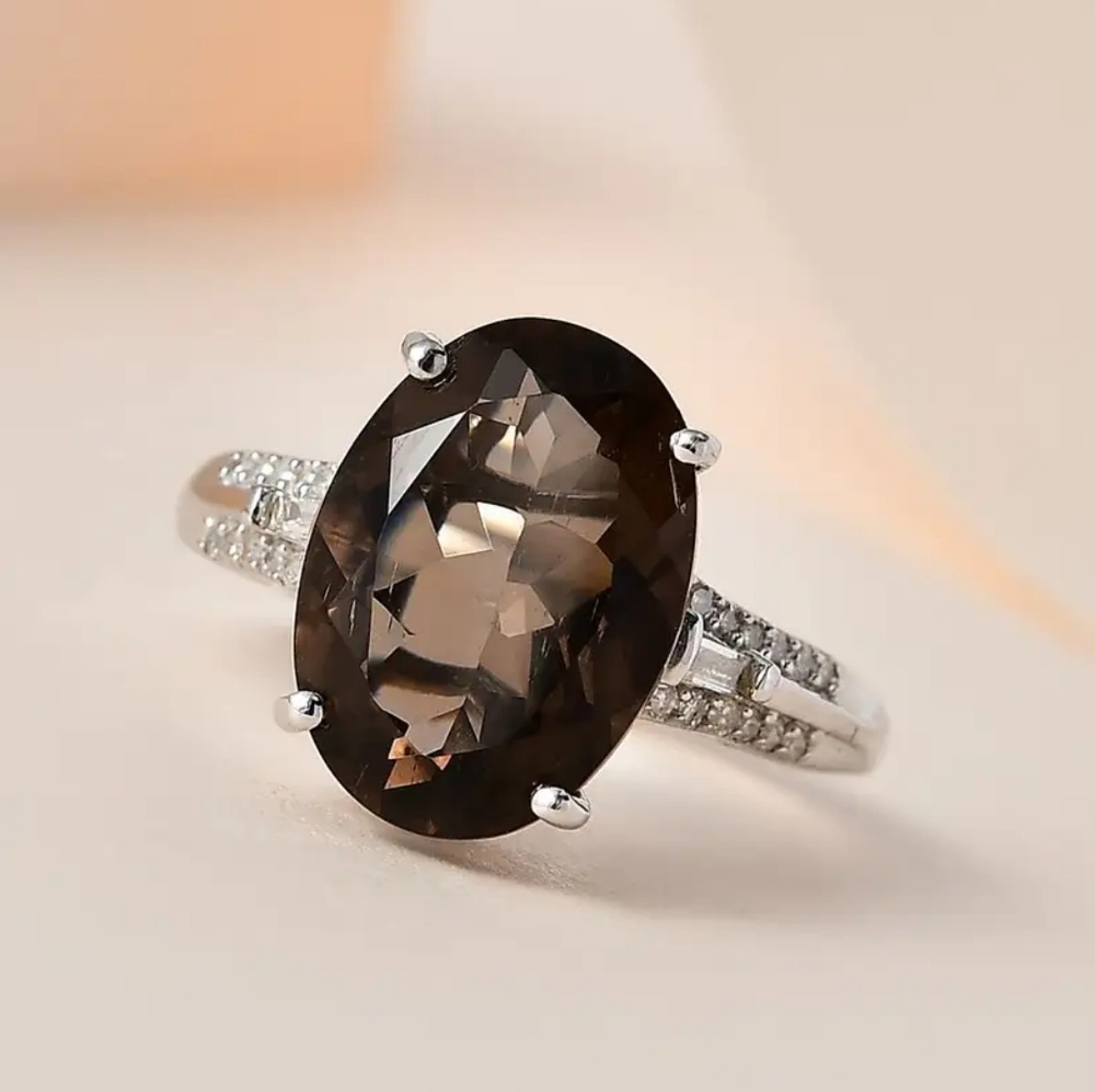 NWOT Colombianite and Diamond Ring in Platinum Over Sterling Silver 5.30 ctw - Picture 7 of 14